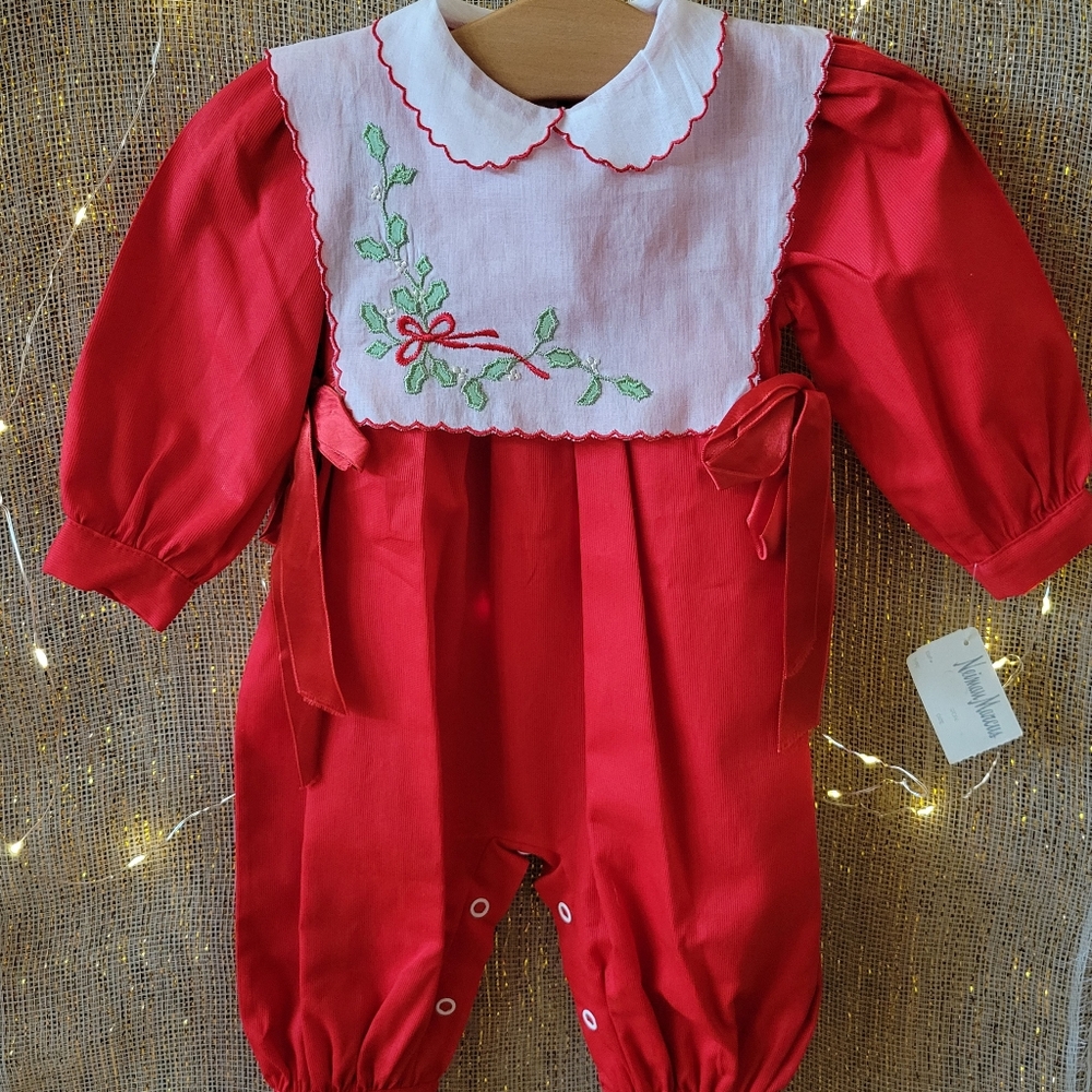 Vintage Nieman Marcus Lione Itsy Bitsy, inc. Red Holiday Romper 3months